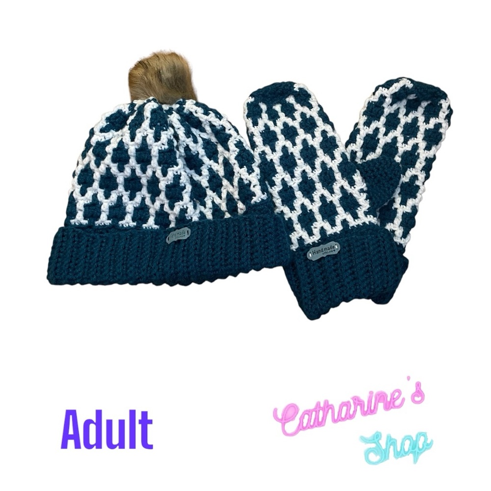 Handmade Crocheted Mosaic Toque and Mittens Set